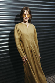 Linen Blend Maxi Dress – Olive Green