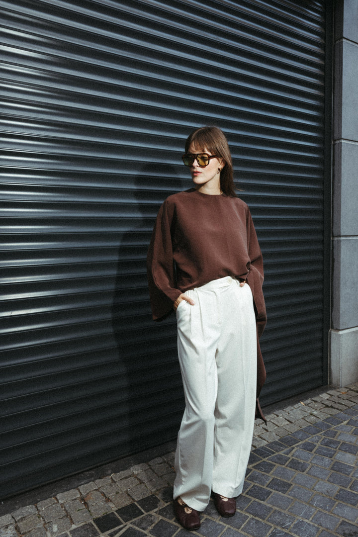 Asymmetrical Modal Blouse – Mocha
