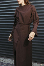Load image into Gallery viewer, Brown Wrap Maxi Dress