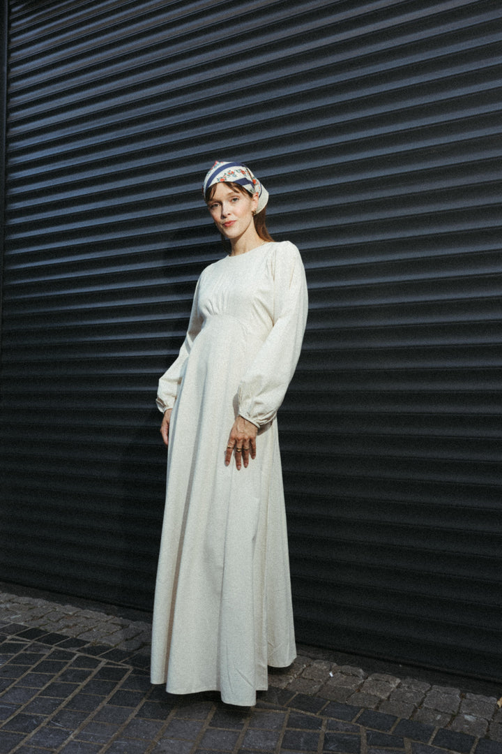 Linen Blend Maxi Dress with Balloon Sleeves