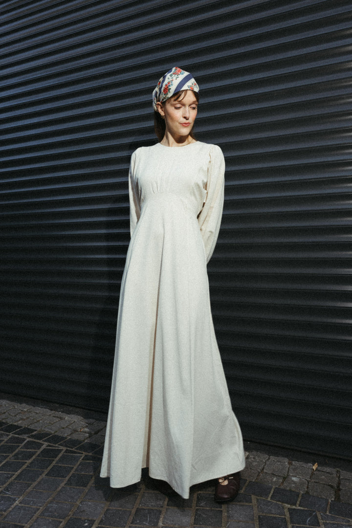 Linen Blend Maxi Dress with Balloon Sleeves