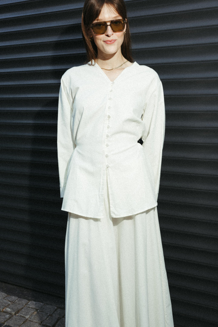 Elegant Cotton Two-Piece Set – Ecru