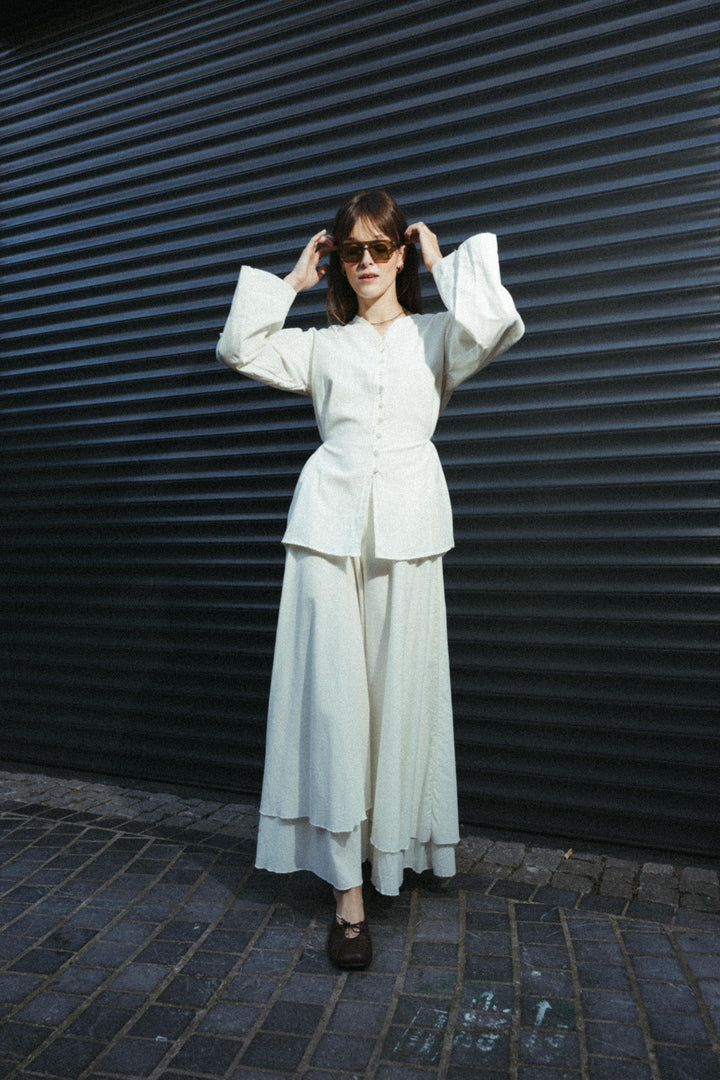 Elegant Cotton Two-Piece Set – Ecru