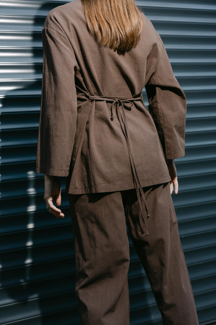 Cotton Linen-Look Two-Piece Set – Brown