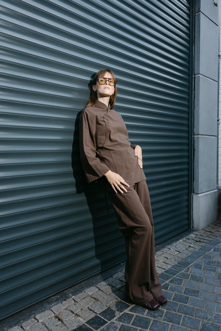 Cotton Linen-Look Two-Piece Set – Brown