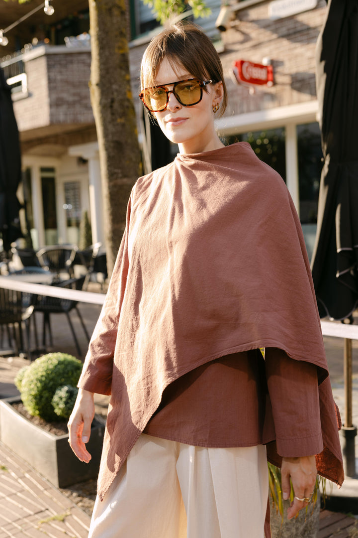 Cape Detail Blouse – Terracotta