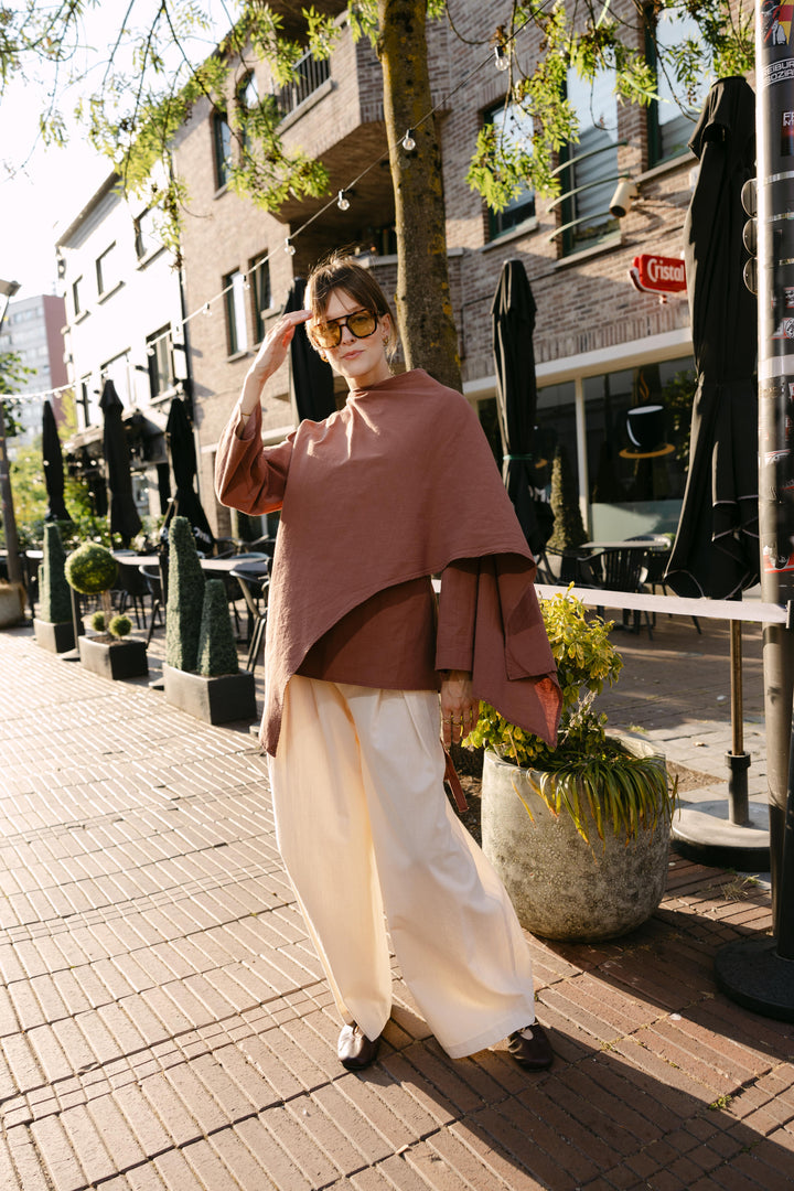 Pleated Wide Leg Linen-Look Trousers – Ecru