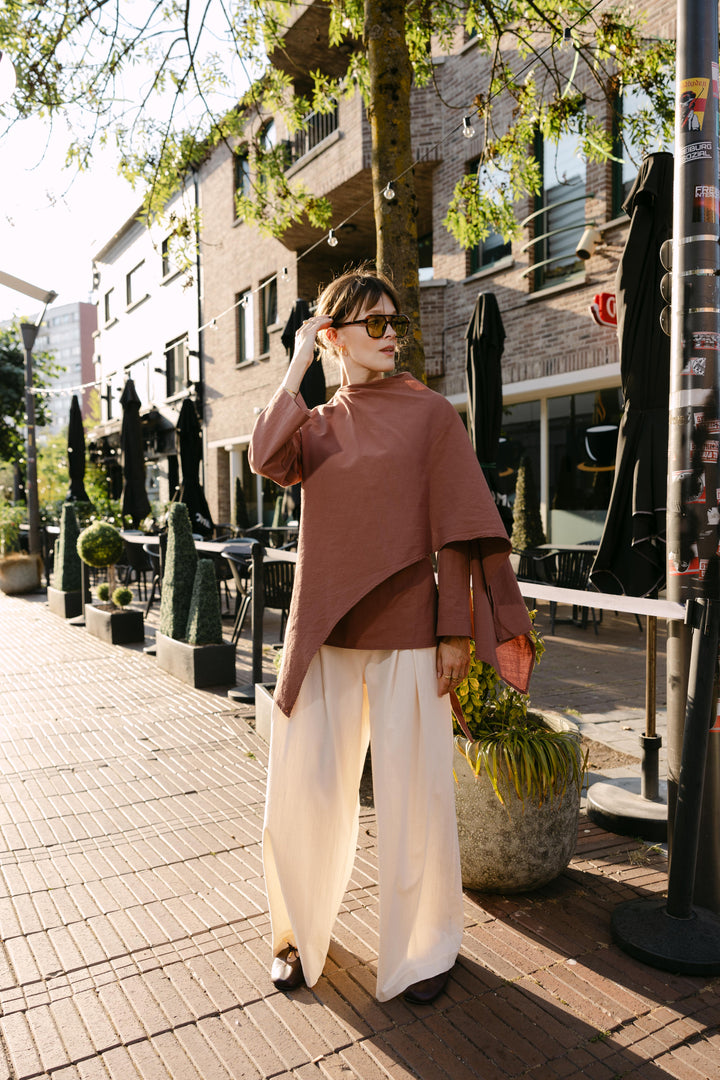Pleated Wide Leg Linen-Look Trousers – Ecru