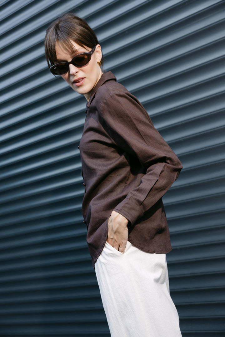 Organic Linen Oversized Shirt – Chocolate Brown