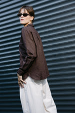 Load image into Gallery viewer, Organic Linen Oversized Shirt – Chocolate Brown