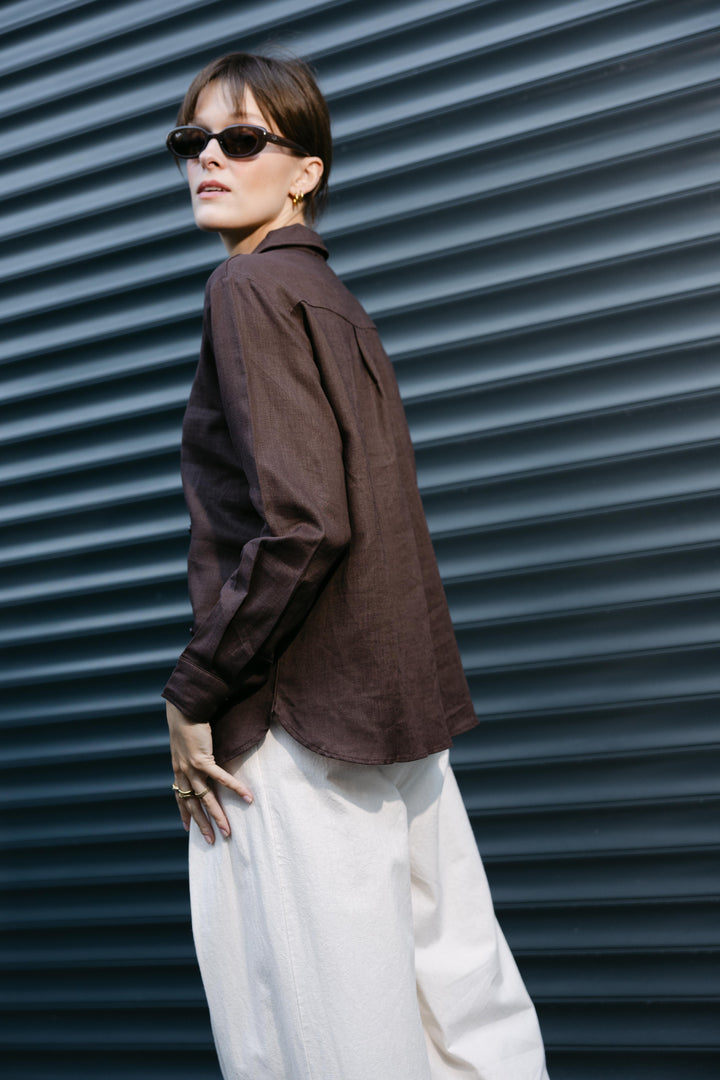 Organic Linen Oversized Shirt – Chocolate Brown