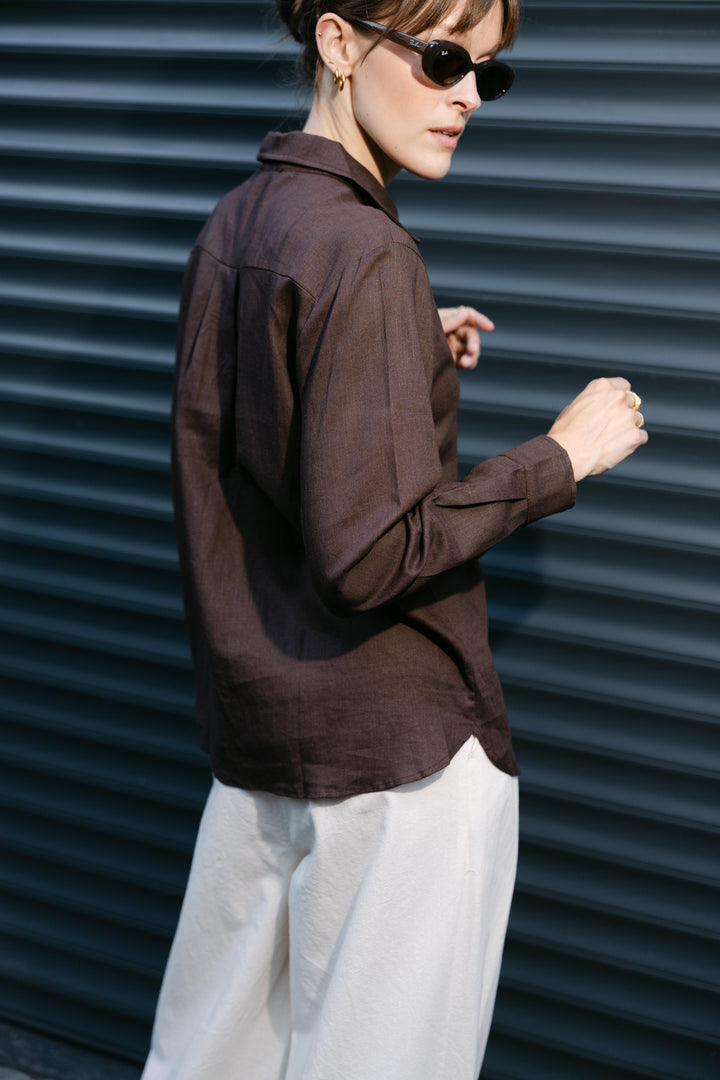 Organic Linen Oversized Shirt – Chocolate Brown