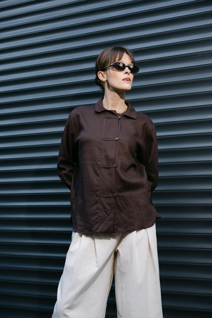 Organic Linen Oversized Shirt – Chocolate Brown