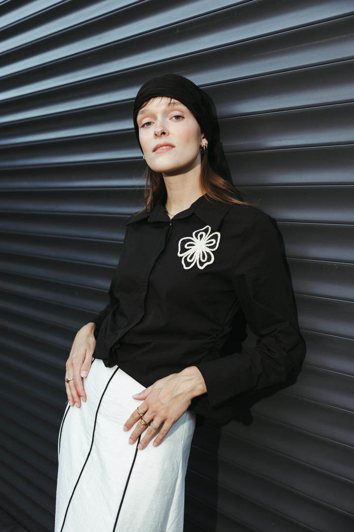 Tailored Shirt with Embroidered Flower