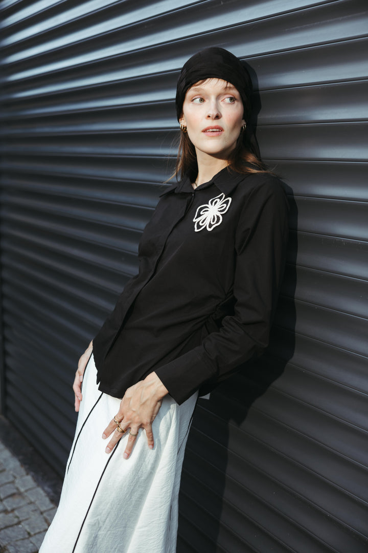 Tailored Shirt with Embroidered Flower