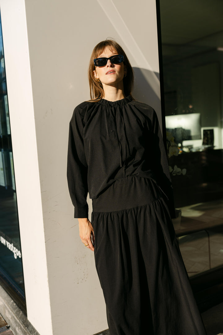 Pleated Collar Blouse – Black