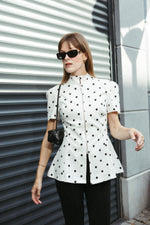 Load image into Gallery viewer, Polka Dot Tailored Zip Blouse