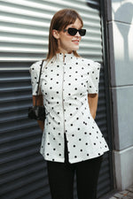 Load image into Gallery viewer, Polka Dot Tailored Zip Blouse