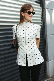 Polka Dot Tailored Zip Blouse