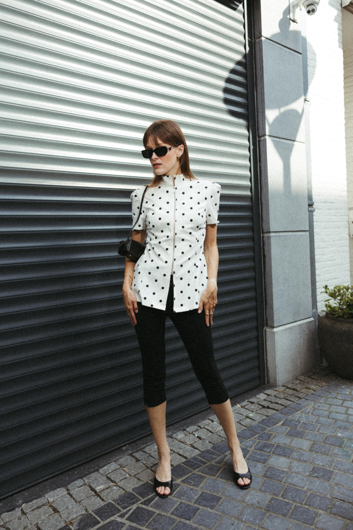 Polka Dot Tailored Zip Blouse