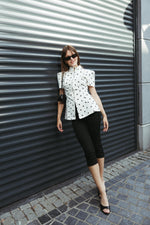 Load image into Gallery viewer, Polka Dot Tailored Zip Blouse