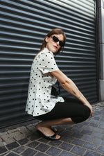Load image into Gallery viewer, Polka Dot Tailored Zip Blouse