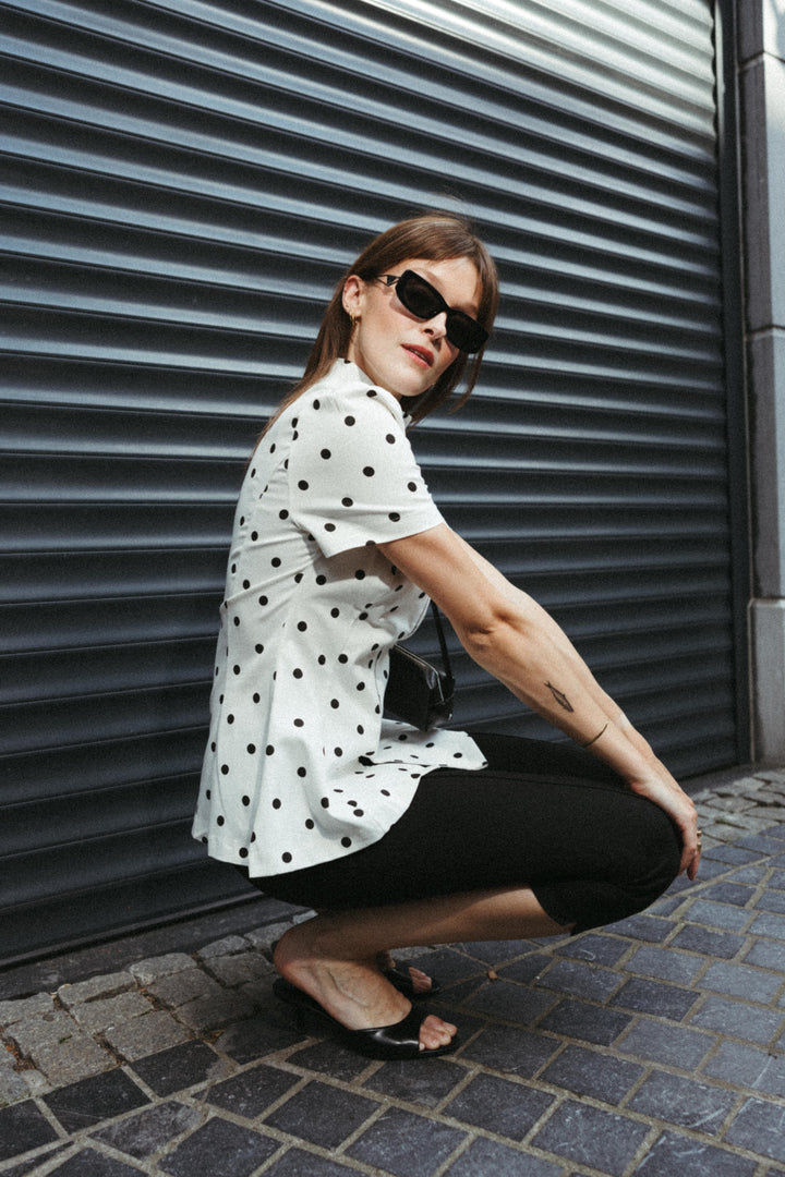 Polka Dot Tailored Zip Blouse