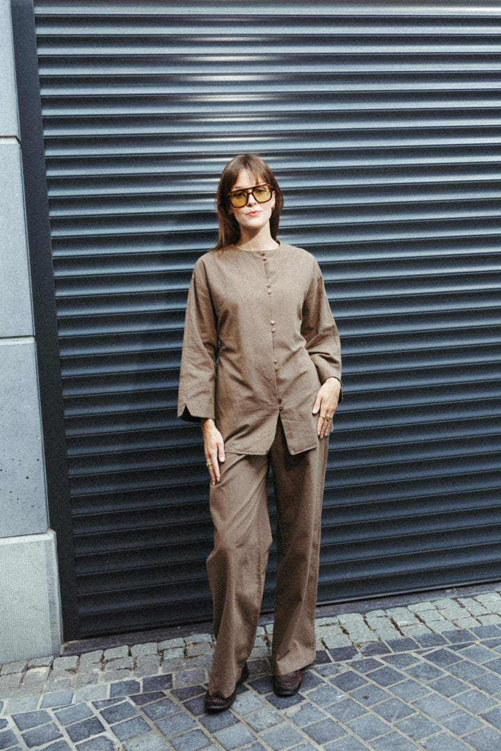 Cotton Two-Piece Set – Khaki