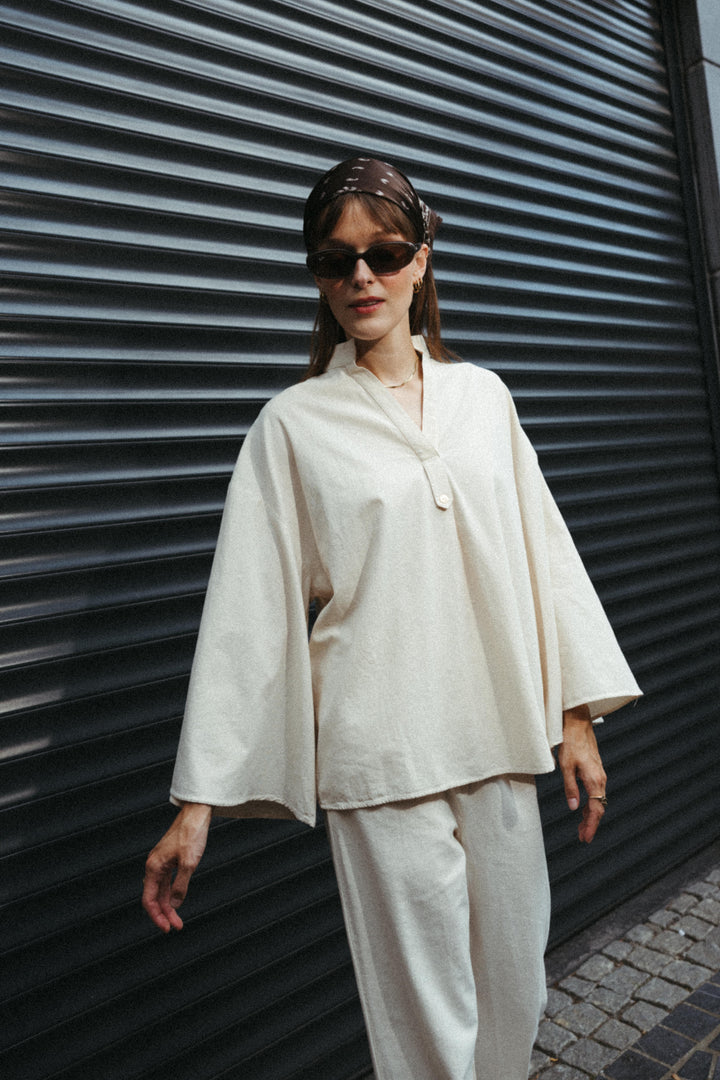Cotton Linen-Look Two-Piece Set – Ecru