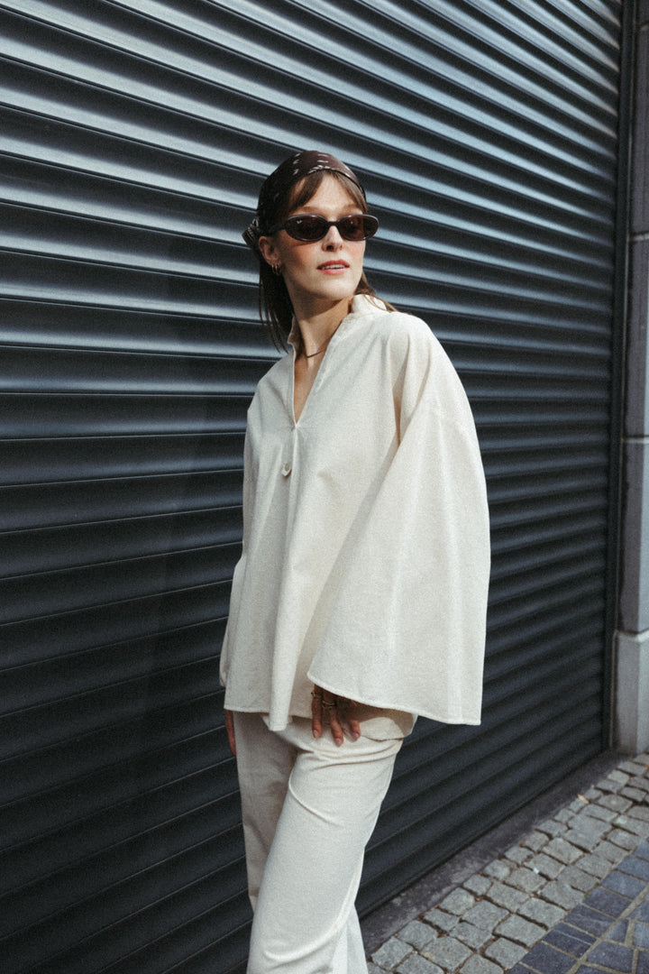 Cotton Linen-Look Two-Piece Set – Ecru