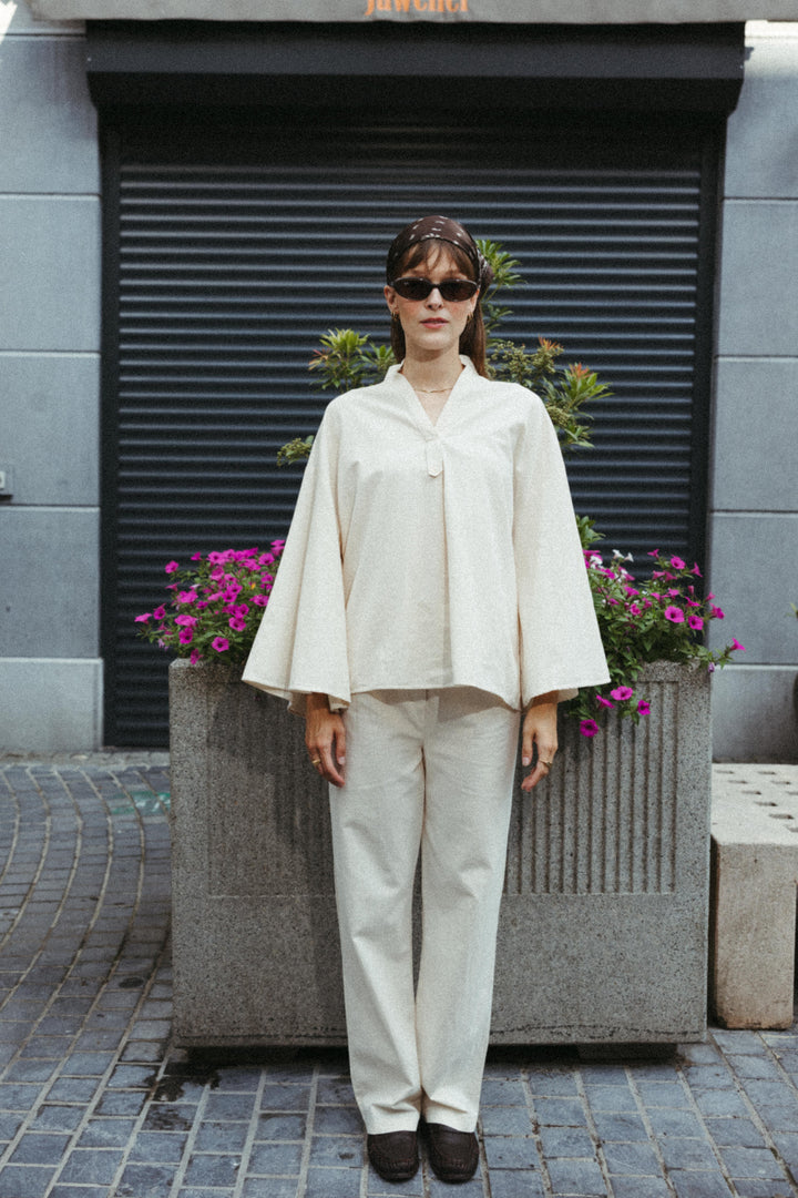 Cotton Linen-Look Two-Piece Set – Ecru