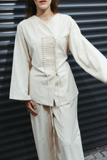 Load image into Gallery viewer, Button Detail Linen-Look Blouse – Ecru