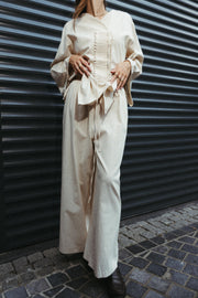 Linen-Look Wide Leg Trousers – Ecru