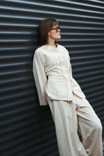 Load image into Gallery viewer, Linen-Look Wide Leg Trousers – Ecru