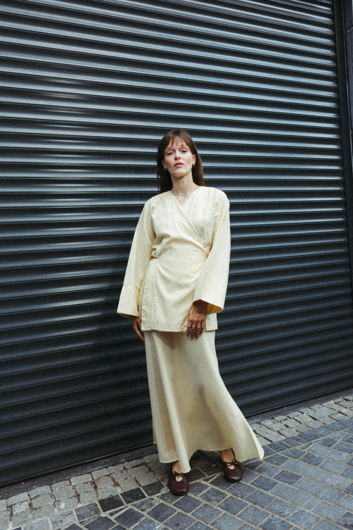 Linen Blend Short Kimono Jacket – Butter Yellow