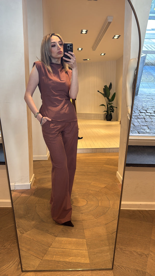 Sleeveless Cotton Top & Wide Leg Trouser Set – Terracotta