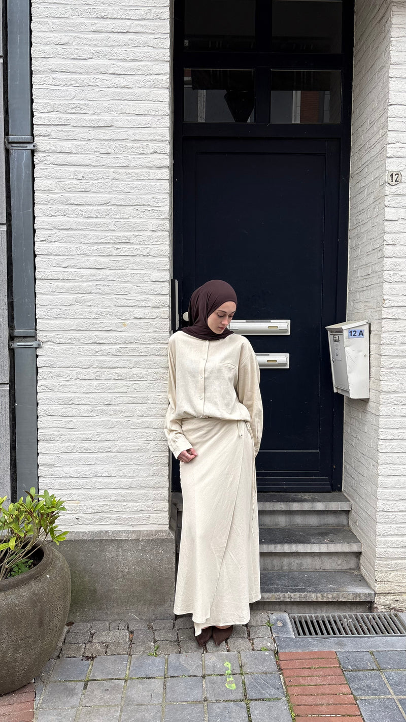 Cross-Over linen look Maxi Skirt
