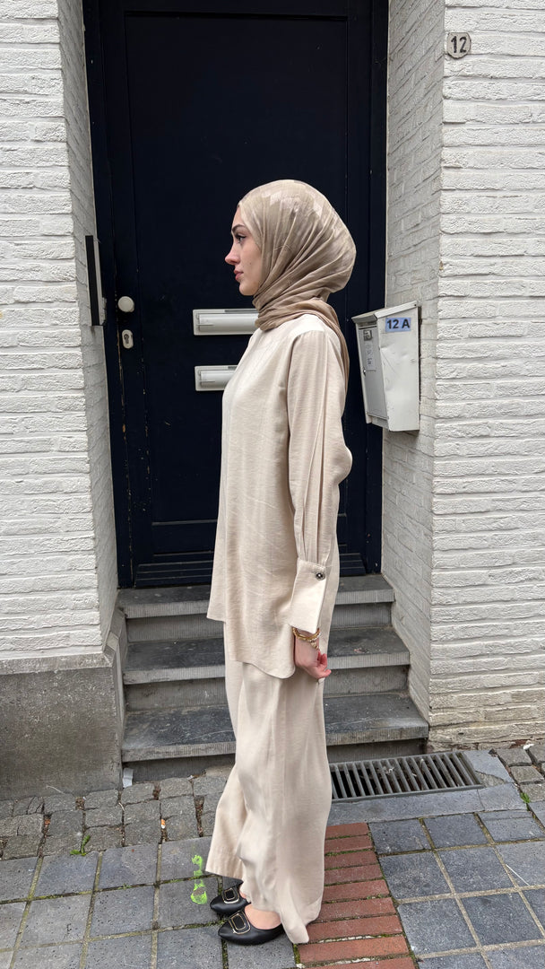 Relaxed Viscose Tunic & Wide Leg Trouser Set – Cream
