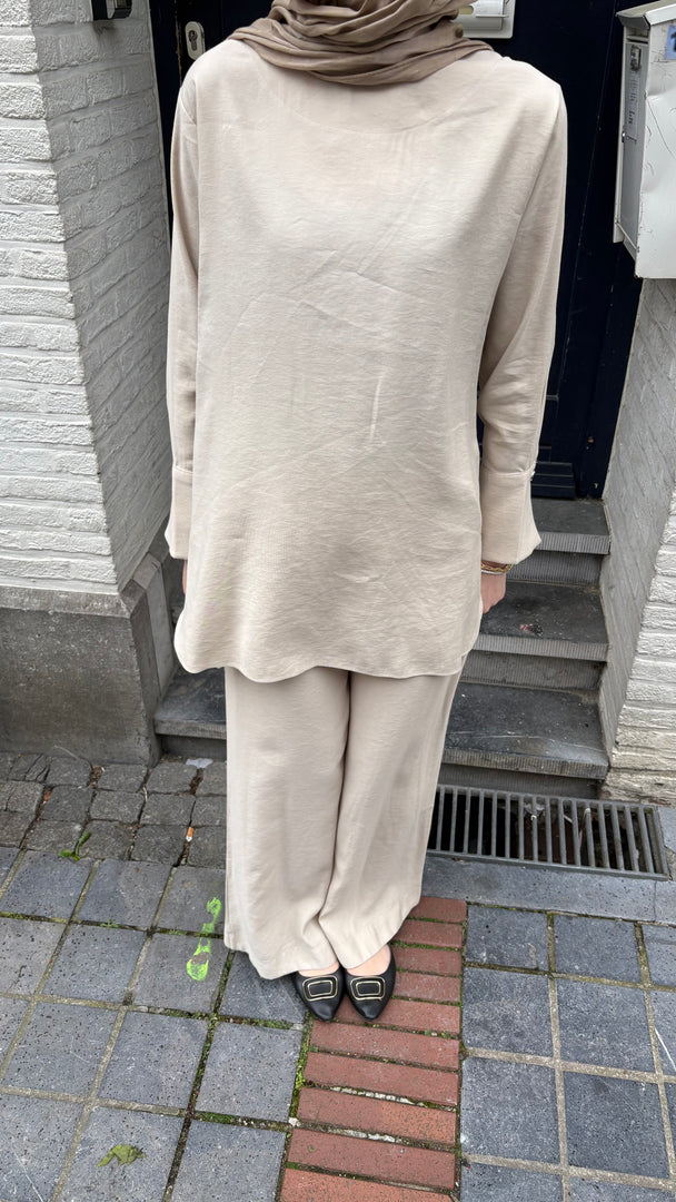 Relaxed Viscose Tunic & Wide Leg Trouser Set – Cream