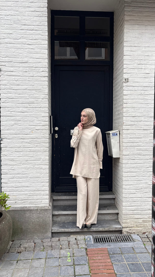 Relaxed Viscose Tunic & Wide Leg Trouser Set – Cream