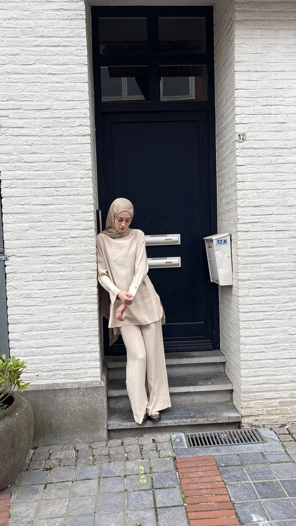 Relaxed Viscose Tunic & Wide Leg Trouser Set – Cream