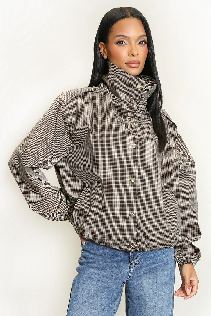 High Neck Checked Jacket