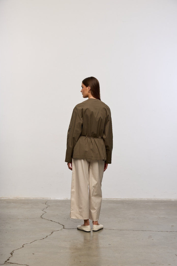 Back Tie Cotton Shirt – Khaki