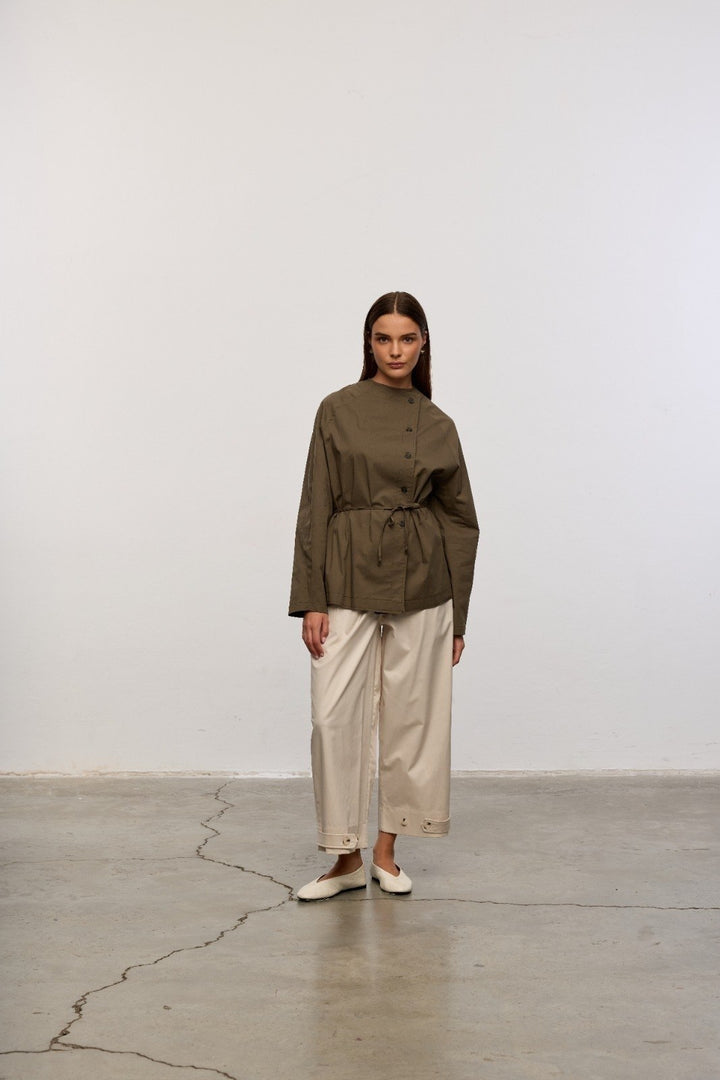 Back Tie Cotton Shirt – Khaki