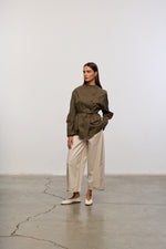 Load image into Gallery viewer, Back Tie Cotton Shirt – Khaki