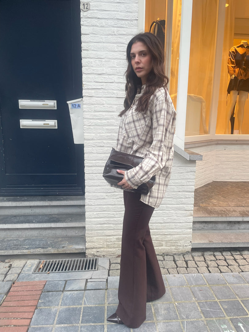 Plaid Oversized Shirt - Ecru/Brown