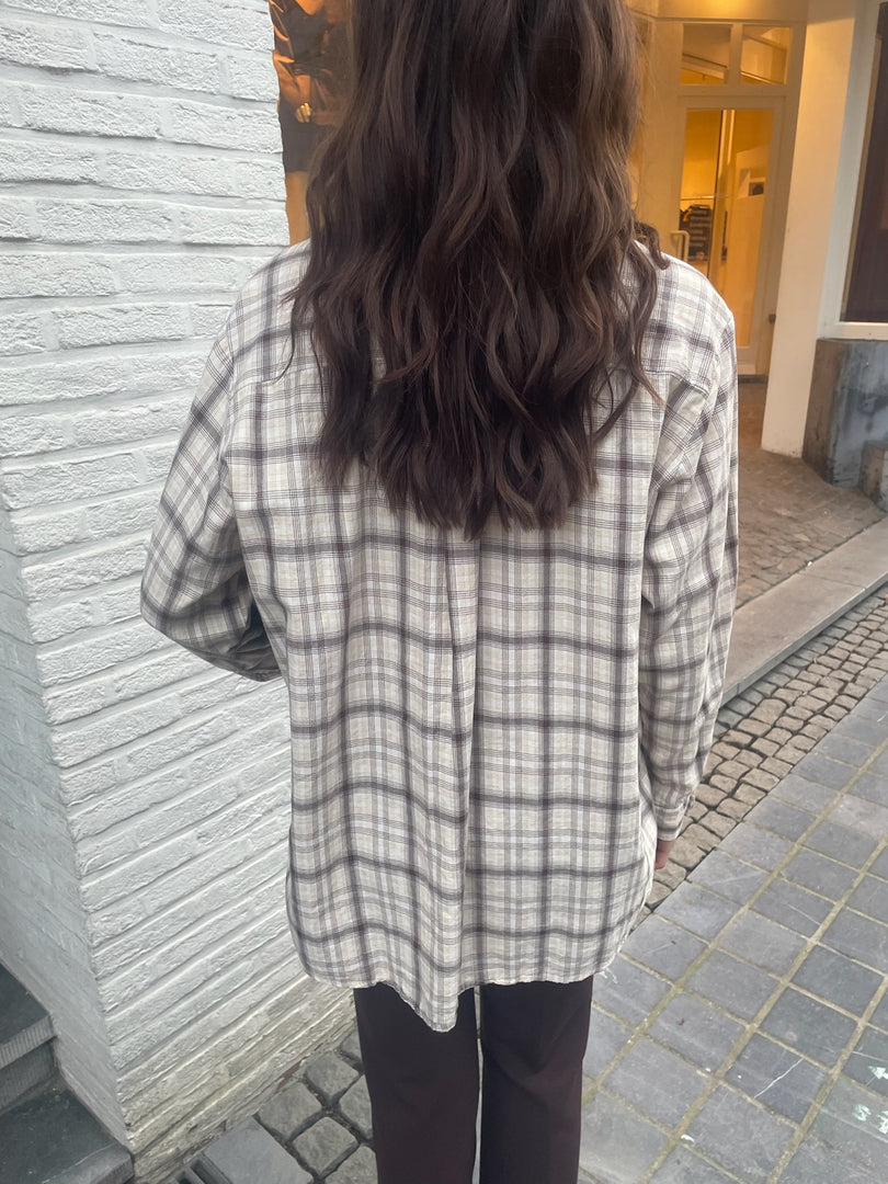 Plaid Oversized Shirt - Ecru/Brown
