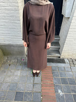 Load image into Gallery viewer, Brown Tie-Waist Midi Dress