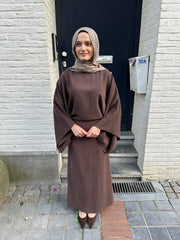 Brown Tie-Waist Midi Dress
