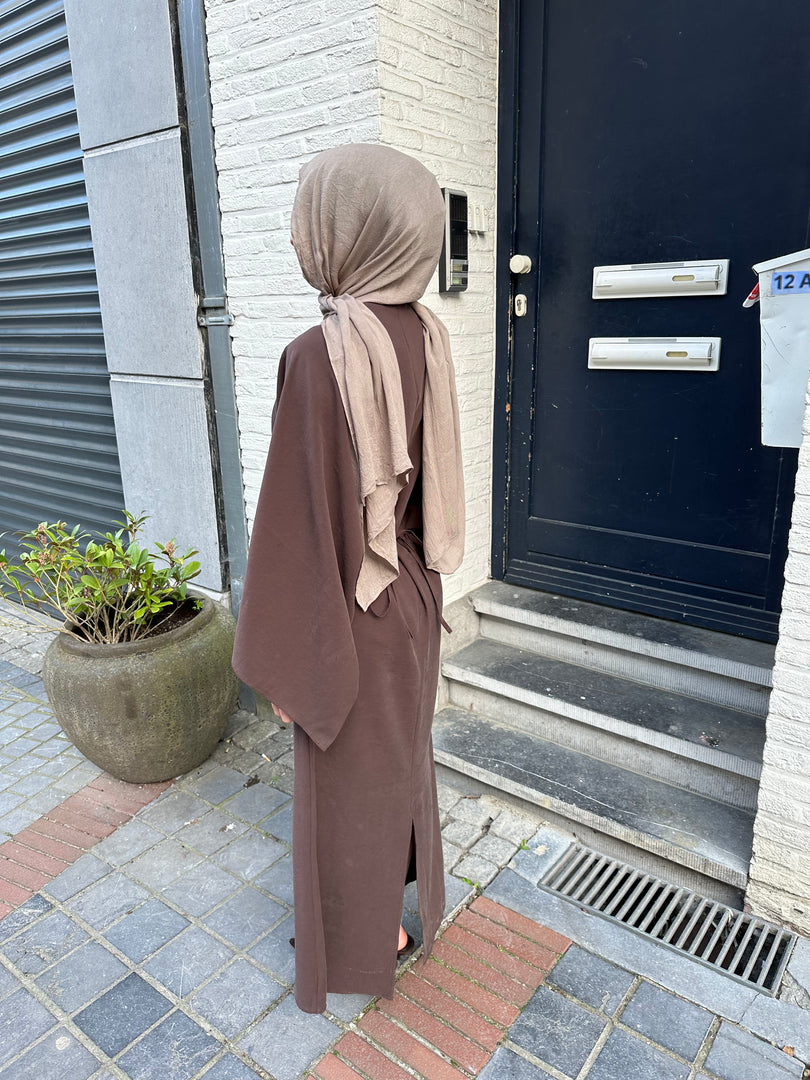 Brown Tie-Waist Midi Dress